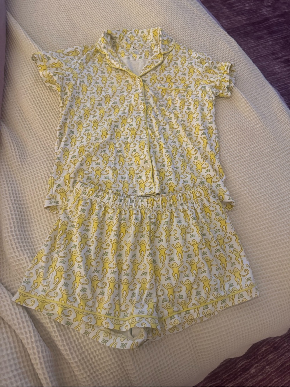 Roberta Roller Rabbit Yellow & White Monkey Print Short Pajama Set
